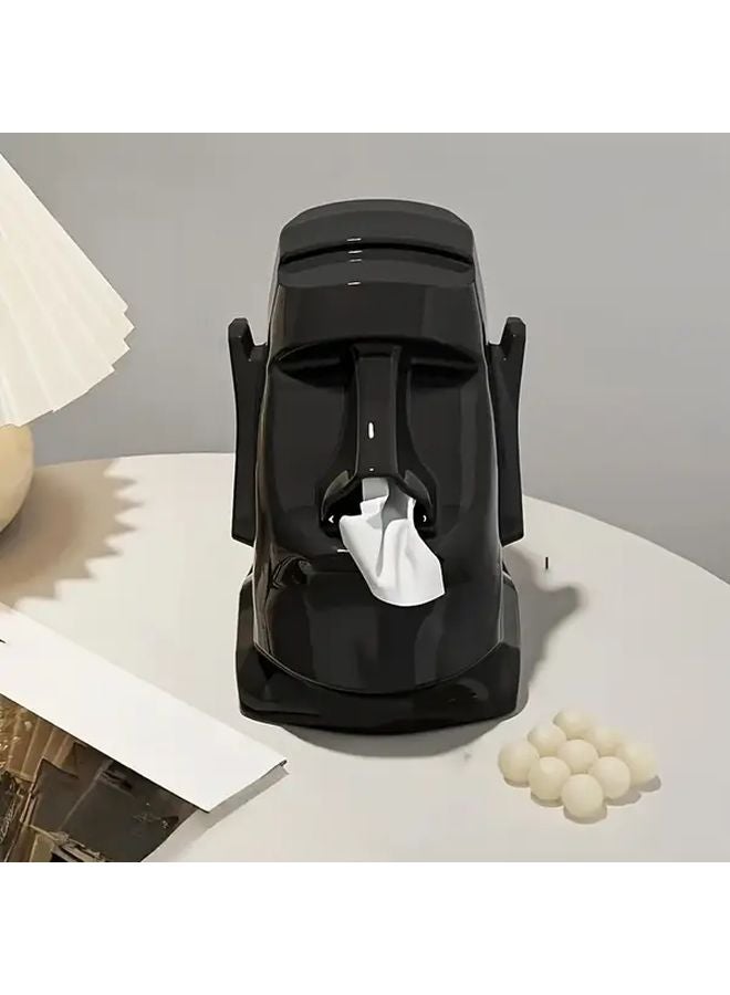 Black Moai Statue Desktop Tissue Box Holder For Glasses Earphones Office Decor - Image 3