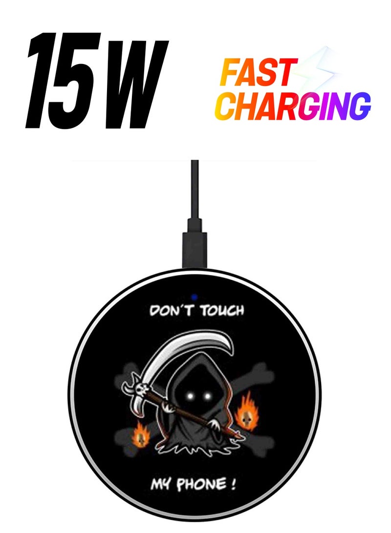 Theodor Quote Printed Fast Wireless Charger With USB Cable Black/Grey/White - Image 1