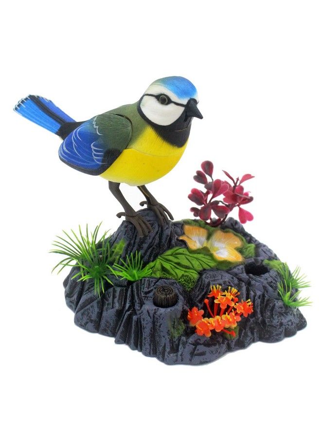 Tipmant Cute Electronic Birds Toys Pets Simulation Realistic Move Chirp Electric Office Home Desk Decor Decoration Kids Birthday Gifts (Blue & Yellow) - Image 1