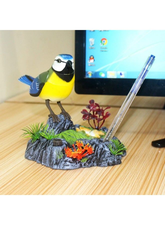 Tipmant Cute Electronic Birds Toys Pets Simulation Realistic Move Chirp Electric Office Home Desk Decor Decoration Kids Birthday Gifts (Blue & Yellow) - Image 3