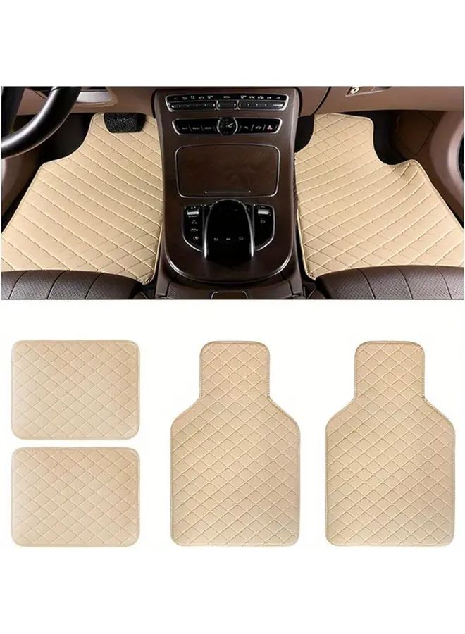 Universal Waterproof Car Floor Mats Full Set 4pcs Front Rear Beige - Image 1