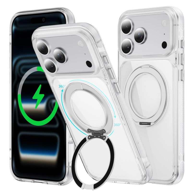 غطاء MagSafe بAcrylic لـ iPhone 16 / 16 Plus / 16 Pro / 16 Pro Max مع حماية من السقوط ومغناطيس قوي مع مقاوم للصدمات مع حامل دوار ماسي بلوري مع قبضة مضادة للانزلاق باللون شفاف مضاد. - Image 2