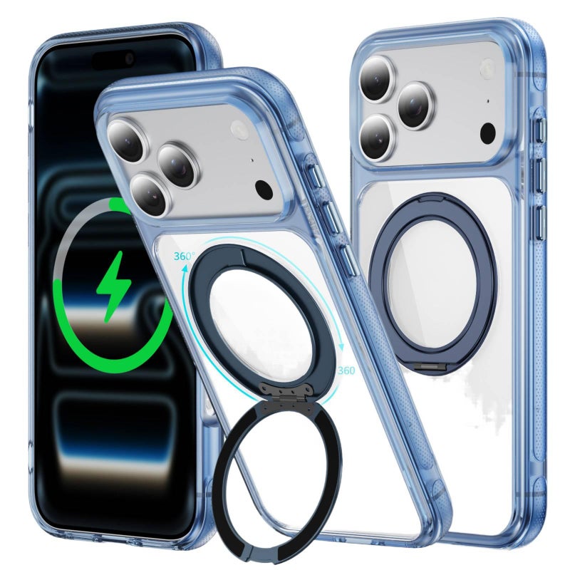 غطاء MagSafe بAcrylic لـ iPhone 16 / 16 Plus / 16 Pro / 16 Pro Max مع حماية من السقوط ومغناطيس قوي مع مقاوم للصدمات مع حامل دوار ماسي بلوري مع قبضة مضادة للانزلاق باللون شفاف مضاد. - Image 1