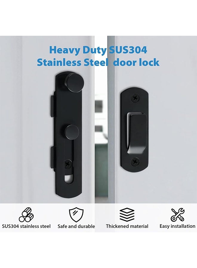 2 قطع قفل باب قابل للقلب، قفل بوابة 4 بوصة من الفولاذ المقاوم للصدأ SUS304، معدات باب ثقيلة، قفل أمان للأبواب الخشبية، البوابات الفرنسية المنزلقة. أسود مطفي - Image 5