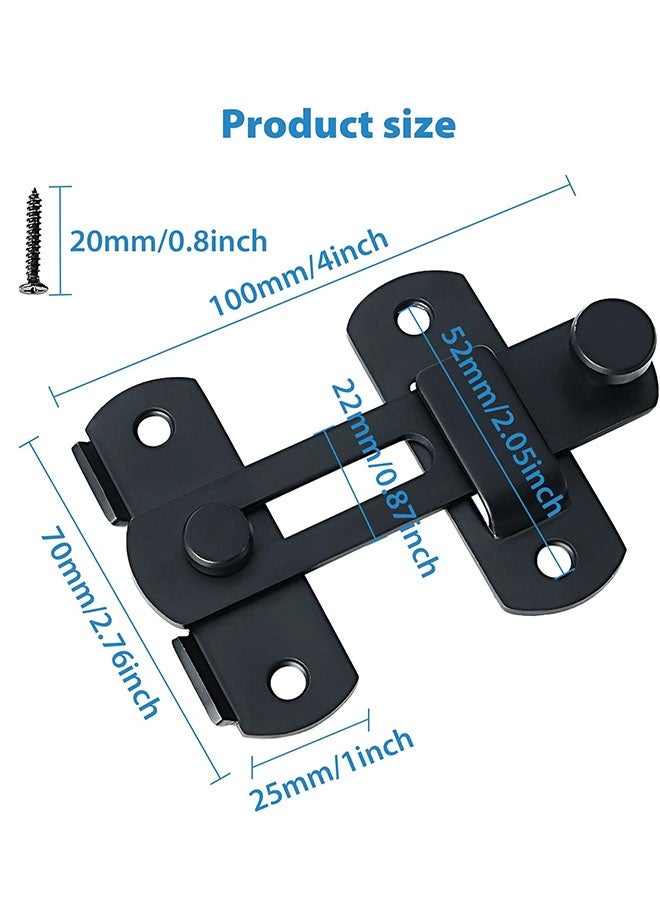 2 قطع قفل باب قابل للقلب، قفل بوابة 4 بوصة من الفولاذ المقاوم للصدأ SUS304، معدات باب ثقيلة، قفل أمان للأبواب الخشبية، البوابات الفرنسية المنزلقة. أسود مطفي - Image 2