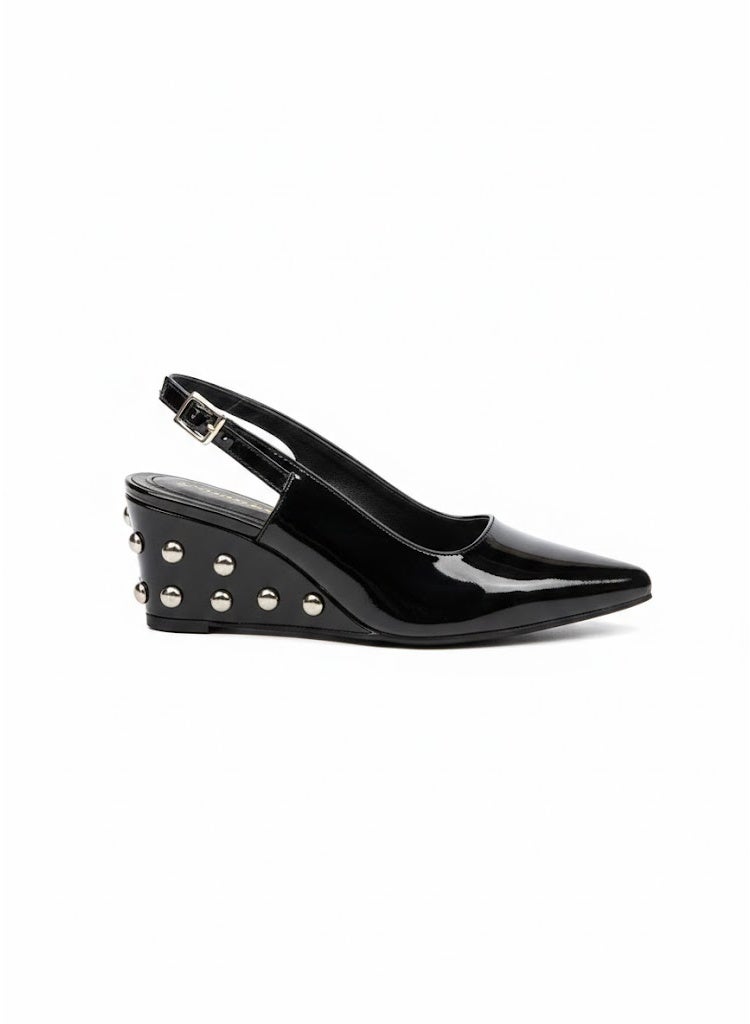 لايف ستيلاش  أحذية ويدج  جلد لامع شيك W-311 - أسود - Image 4