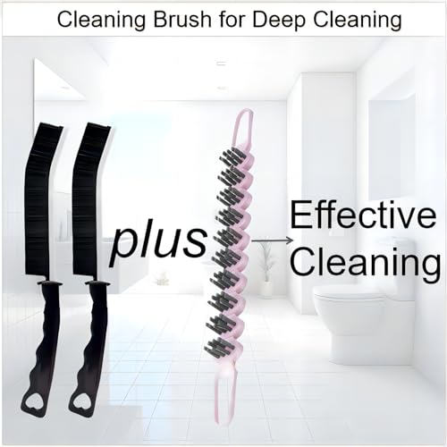 POPGIO Crevice Cleaning Brush Hard Bristle Grout Brush Scrub Brush Toilet Brush Cleaning Tools Cleaning Supplies for Household Use Bathroom Kitchen 3 Pcs (Black&Pink) - Image 2