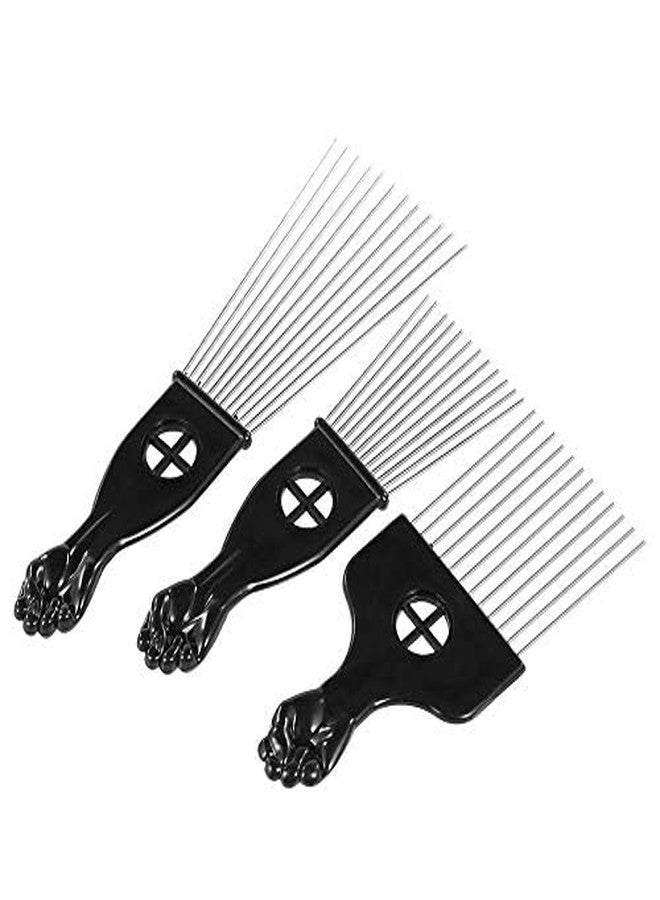 RADIONICS 3Pcs Metal Afro Comb African American Pick Comb Hair Brush Hairdressing Styling Tool Black Fist - Image 2