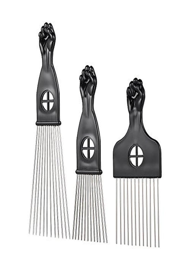 RADIONICS 3Pcs Metal Afro Comb African American Pick Comb Hair Brush Hairdressing Styling Tool Black Fist - Image 4