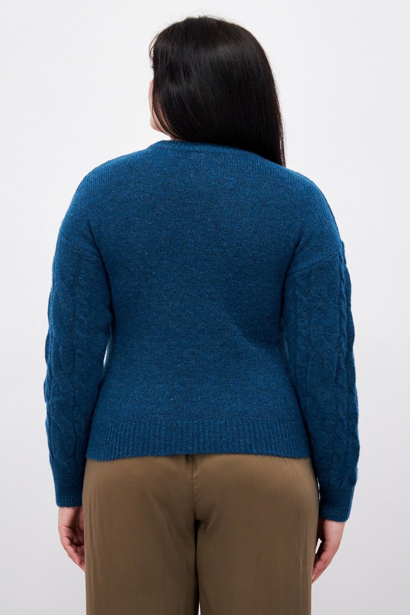 Fire & Glory Women Round Neck Knitted Sweater, Teal Green - Image 2