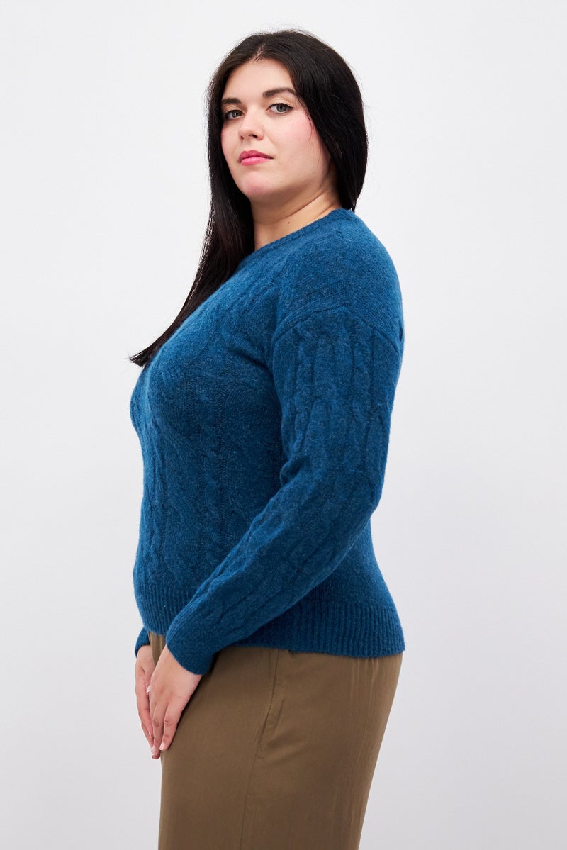 Fire & Glory Women Round Neck Knitted Sweater, Teal Green - Image 2
