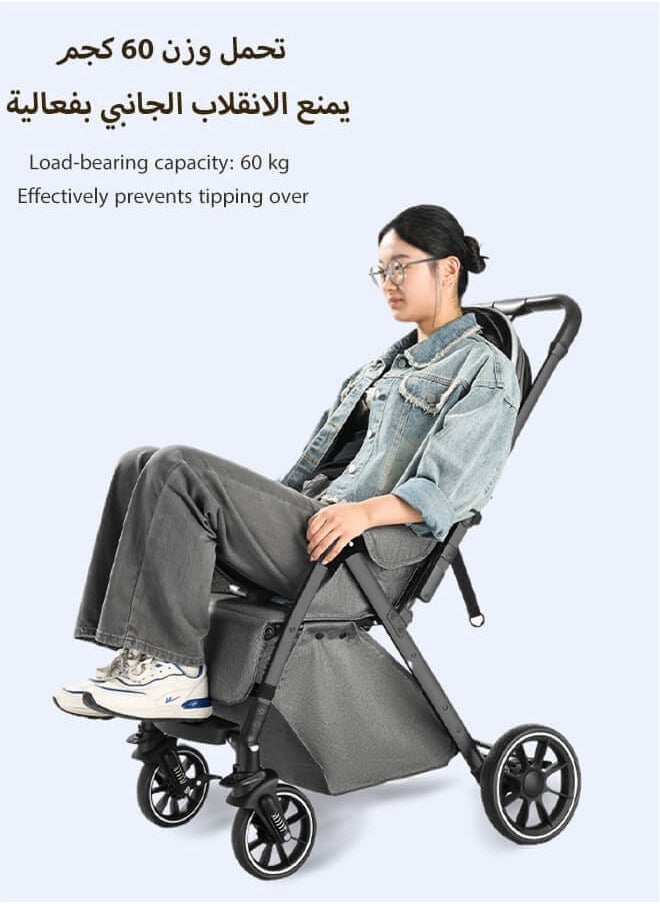 Aurlar - Luxury Two-Way Baby Stroller High-View – Reversible Handle, One-Touch Fold, Washable Bassinet, UPF 50+ Sun Canopy, Mosquito Net, Snack Tray, Cup Holder, Lightweight & Compact, 60KG Load – Grey - Image 1