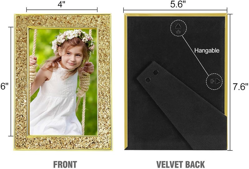 4x6 Picture Frame Gold Bling Rectangle Photo Frames Glitter with HD Real Glass Vertical Tabletop Wall Display Perfect for Home Decor Commemorate Wedding and Graduation Art Gold - Image 5