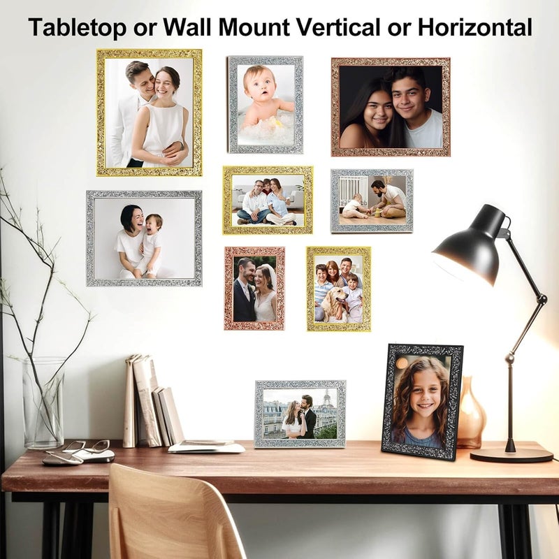 4x6 Picture Frame Gold Bling Rectangle Photo Frames Glitter with HD Real Glass Vertical Tabletop Wall Display Perfect for Home Decor Commemorate Wedding and Graduation Art Gold - Image 2