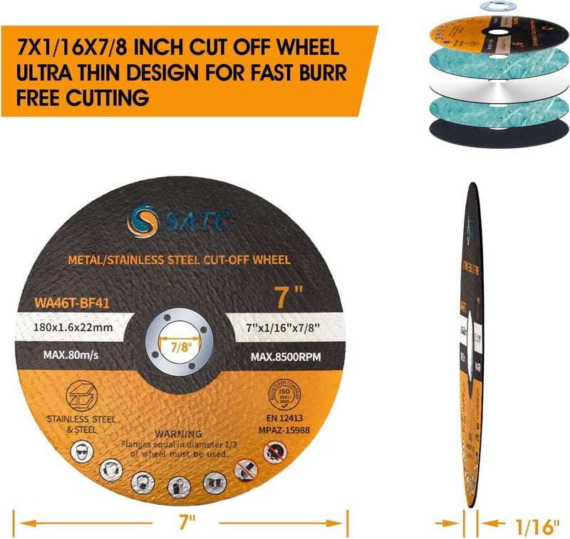 S SATC 7" Cutting Wheel 25 PCS Metal Cutting Blade 7 x 1/16 x 7/8 inch Cutting Disc Die Grinder Disc Fits Angle Grinder Air Tool - Image 2