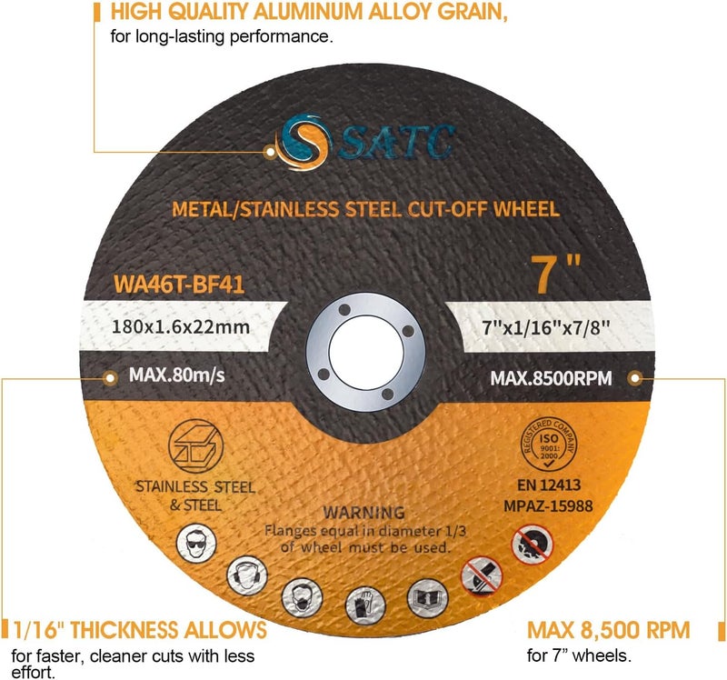S SATC 7" Cutting Wheel 25 PCS Metal Cutting Blade 7 x 1/16 x 7/8 inch Cutting Disc Die Grinder Disc Fits Angle Grinder Air Tool - Image 3