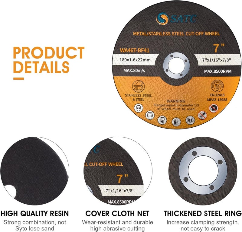 S SATC 7" Cutting Wheel 25 PCS Metal Cutting Blade 7 x 1/16 x 7/8 inch Cutting Disc Die Grinder Disc Fits Angle Grinder Air Tool - Image 4