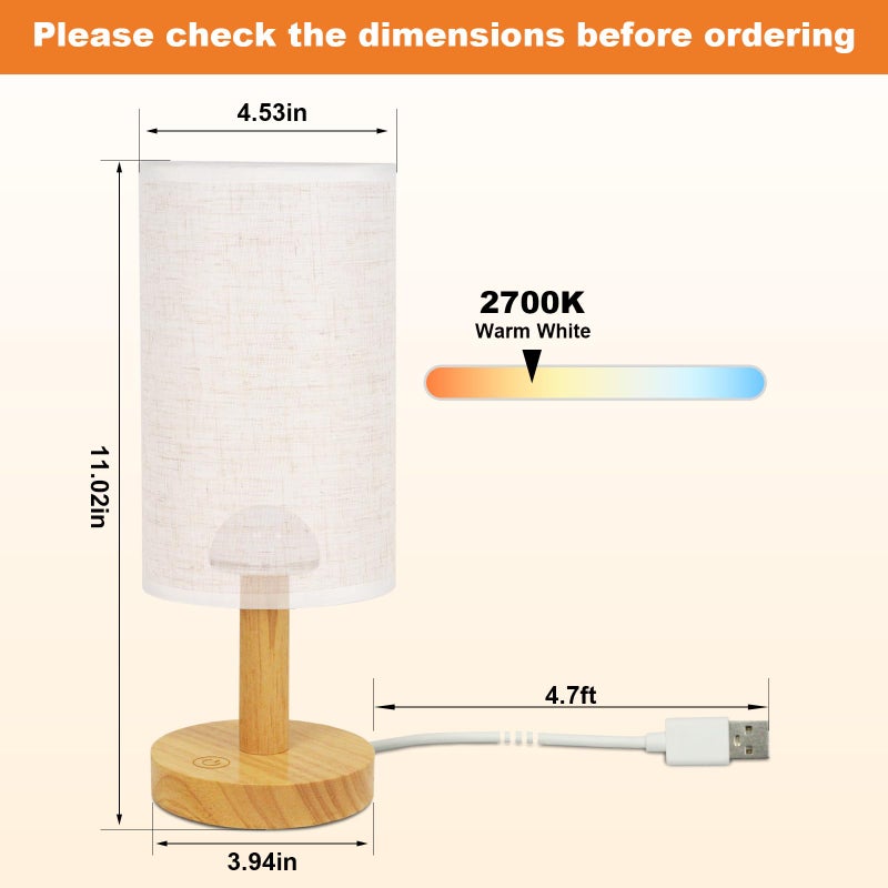 UCHENTON Small Touch Table Lamp with Stepless Dimming&USB Plug,Natural Round Wood Base&Linen Fabric Shade |Soft Ambient Warm Night Light|Minimalist Boho Bedside Lamp for Bedroom,Nightstand,Nursery,Kitchen,Dorm - Image 3