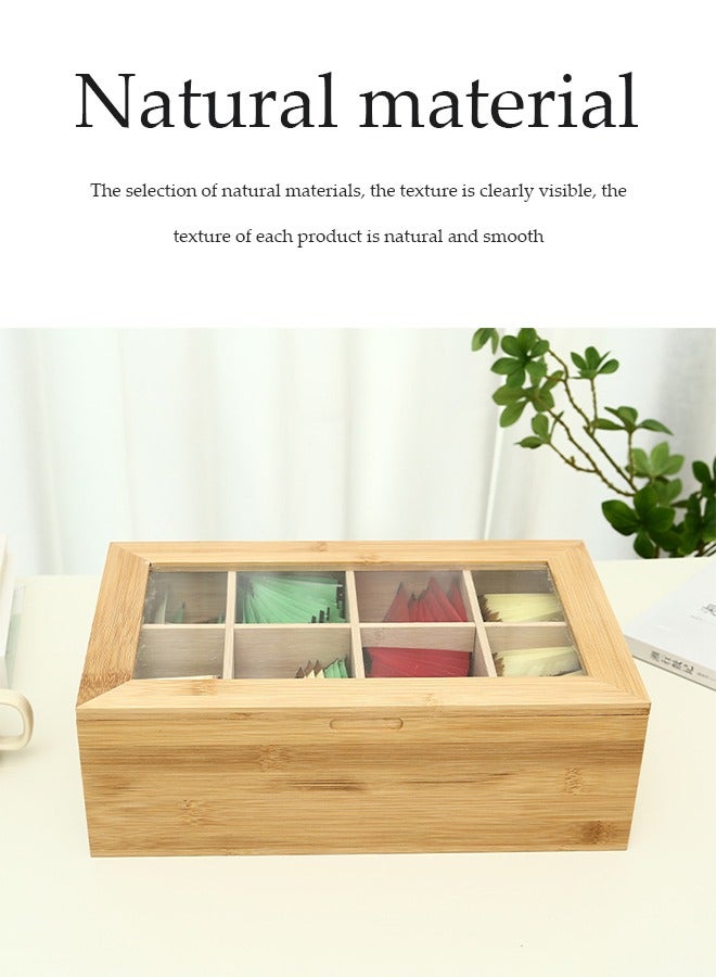 DUNISO Tea Bag Organizer Storage Box, wooden tea bag storage box, flip top tea bag rack with eight compartments, food storage container, suitable for home, restaurant, and office use, 32 * 20 * 10.5cm - Image 2