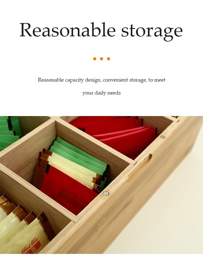 DUNISO Tea Bag Organizer Storage Box, wooden tea bag storage box, flip top tea bag rack with eight compartments, food storage container, suitable for home, restaurant, and office use, 32 * 20 * 10.5cm - Image 5