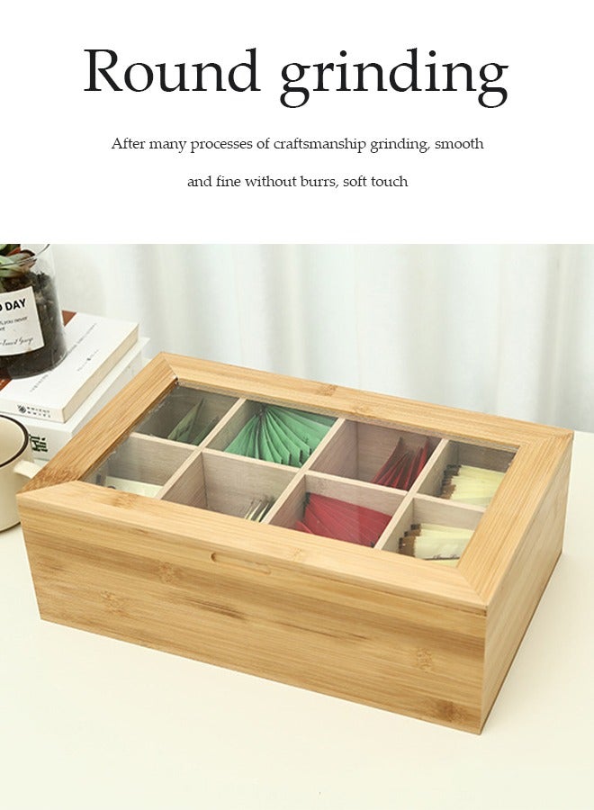 DUNISO Tea Bag Organizer Storage Box, wooden tea bag storage box, flip top tea bag rack with eight compartments, food storage container, suitable for home, restaurant, and office use, 32 * 20 * 10.5cm - Image 4
