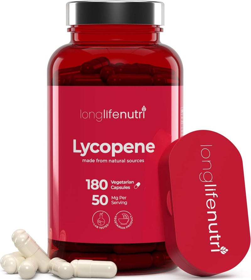 LongLifeNutri Lycopene 50mg 180 Vegetarian Capsules  Supplement Health  Natural Tomato Extract NonGMO  Pure Powder - Image 1