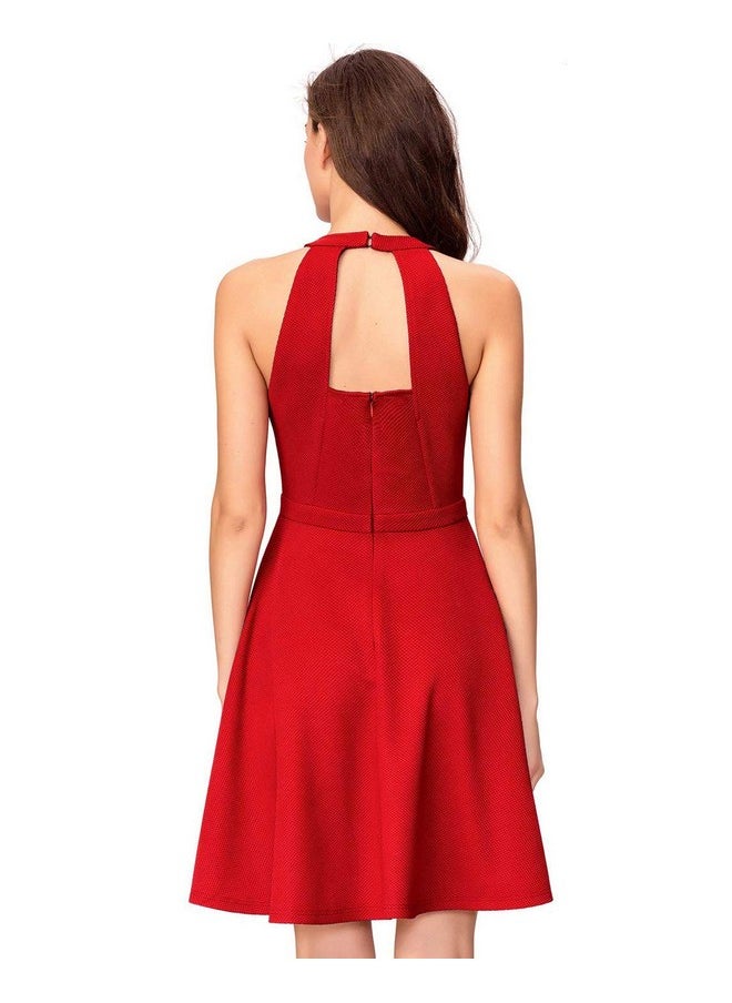 Addyvero - ADDYVERO Round Neck Sleeveless Cotton Blend Solid Fit and Flare Midi Women Dress (Red, M) - Image 1