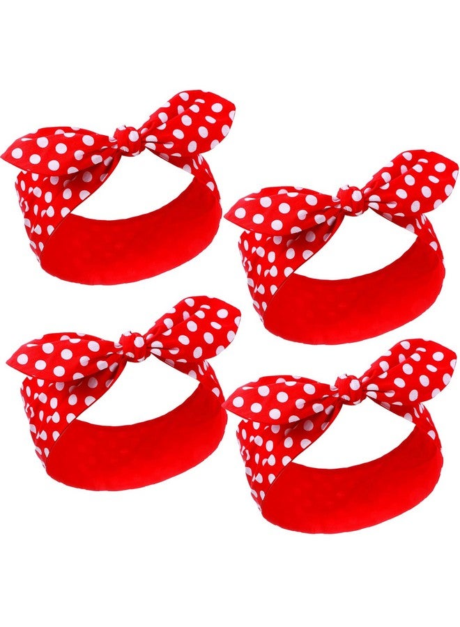 Hicarer 4 Pcs Polka Dot Bow Headband Retro Polka Dot Hair Bandanas For Women Girls Halloween Headwrap Party Accessories(Big Polka Dot) - Image 1