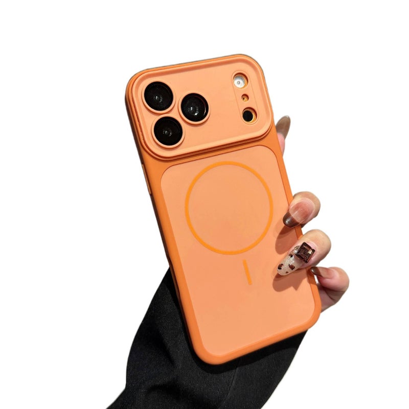 LS PC MagSafe Case for iPhone 12 Pro with Drop Protection and Strong Magnetic plus Shockproof plus Full Coverage plus Large Window in Orange - Image 1