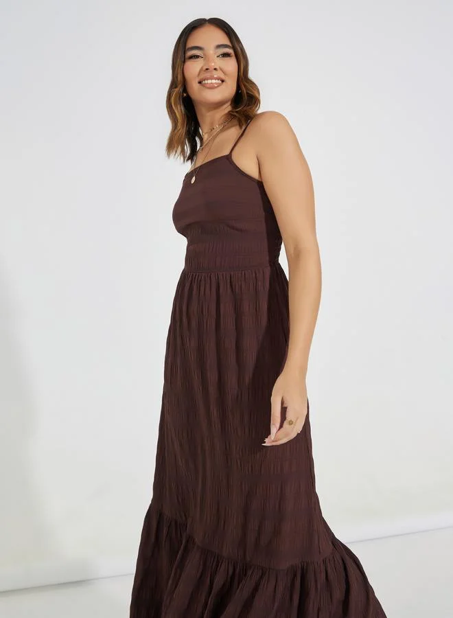 Styli Strappy Textured A-Line Maxi Dress