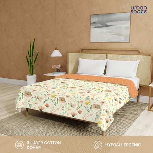 Urban Space 100% Cotton Malmal Double Bed Dohar, All Season Reversible Blanket, Soft, Lightweight and Breathable Ac Dohar/Quilt/Blanket/for Bed, Sofa AC Blanket (86 x 95 inch, Meadows Buttercream) - Image 5