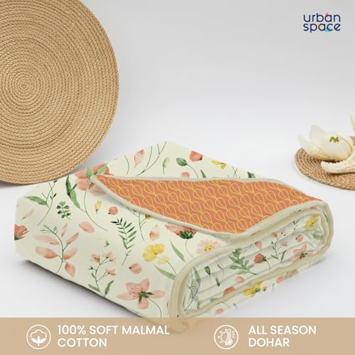 Urban Space 100% Cotton Malmal Double Bed Dohar, All Season Reversible Blanket, Soft, Lightweight and Breathable Ac Dohar/Quilt/Blanket/for Bed, Sofa AC Blanket (86 x 95 inch, Meadows Buttercream) - Image 3