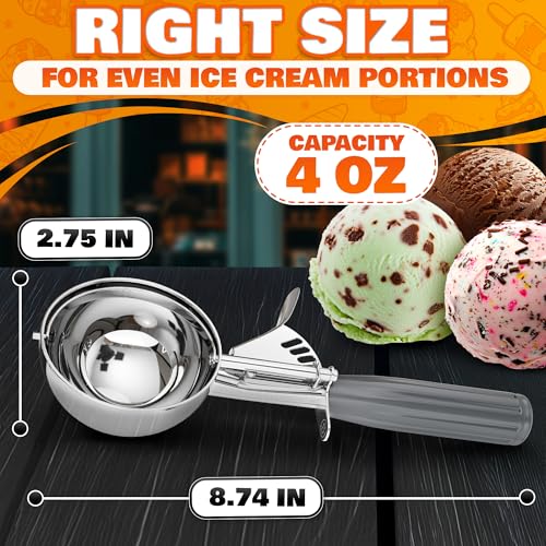 Reluen 4 oz Ice Cream Scoop with Trigger Release #8 – Stainless Steel Versatile Tool for Baking, Cookies and Desserts Spoons, Dishwasher-Safe, Ergonomic Design, Great as Christmas Gifts for Dessert Lovers - Image 2