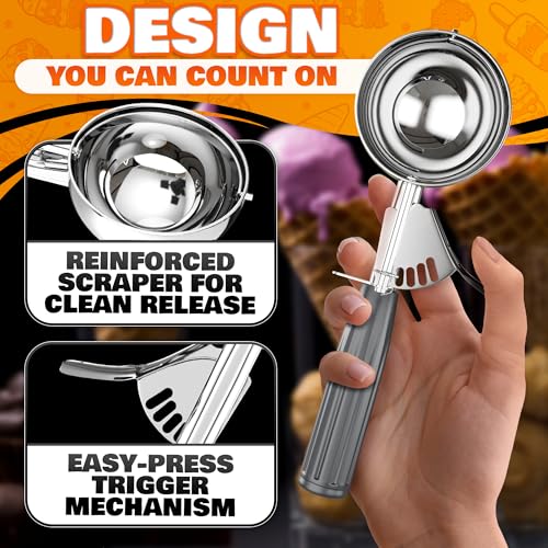 Reluen 4 oz Ice Cream Scoop with Trigger Release #8 – Stainless Steel Versatile Tool for Baking, Cookies and Desserts Spoons, Dishwasher-Safe, Ergonomic Design, Great as Christmas Gifts for Dessert Lovers - Image 4