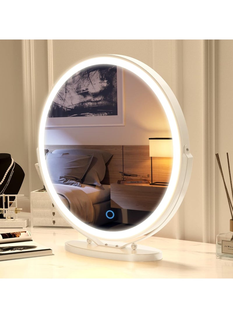 DubaiGallery Hollywood Round Makeup Mirror, Free Standing Vanity Table Lighting Large Mirror with Led Light, Tabletop Cosmetic Mirror, 360° Rotation and Touch Dimmable 3 Colors for Bedroom Living Room - Image 1