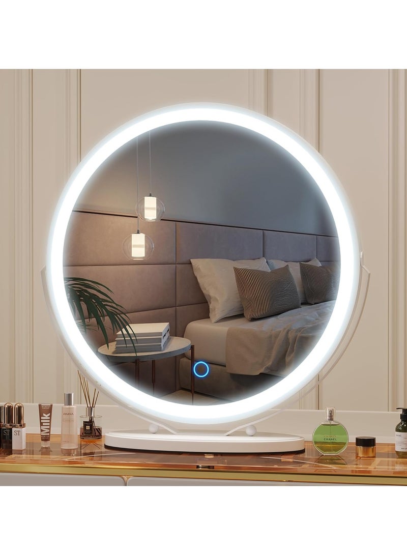 DubaiGallery Hollywood Round Makeup Mirror, Free Standing Vanity Table Lighting Large Mirror with Led Light, Tabletop Cosmetic Mirror, 360° Rotation and Touch Dimmable 3 Colors for Bedroom Living Room - Image 2
