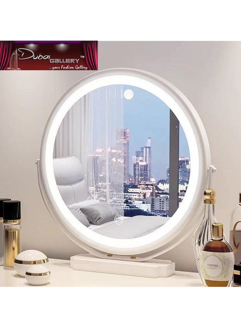 DubaiGallery Hollywood Round Makeup Mirror, Free Standing Vanity Table Lighting Large Mirror with Led Light, Tabletop Cosmetic Mirror, 360° Rotation and Touch Dimmable 3 Colors for Bedroom Living Room - Image 4