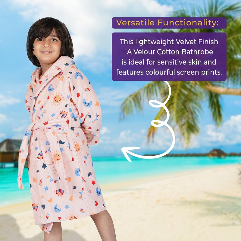Rangoli 100% Cotton Kids Bathrobe, Peach, 9-10 Years - Image 5