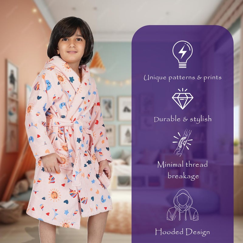 Rangoli 100% Cotton Kids Bathrobe, Peach, 9-10 Years - Image 3
