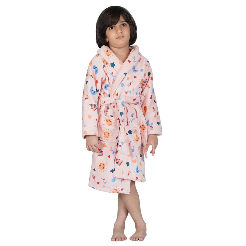 Rangoli 100% Cotton Kids Bathrobe, Peach, 9-10 Years - Image 1