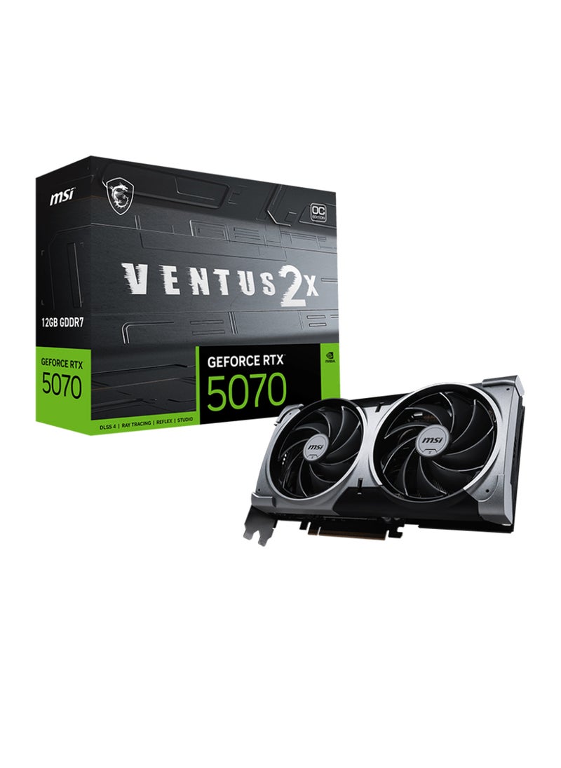 إم اس أي GeForce RTX™ 5070 12GB GDDR7 VENTUS 2X OC Graphics Card, PCIe Gen 5, 2557 MHz Boost, 6144 CUDA Cores, 28 Gbps Memory, 192-bit Bus, DisplayPort 3x (v2.1b), HDMI 2.1b, 250W Power, HDCP Support, 7680 x 4320 Resolution, G-SYNC™, 4K 480Hz/8K 120Hz Support Grey  - Image 1