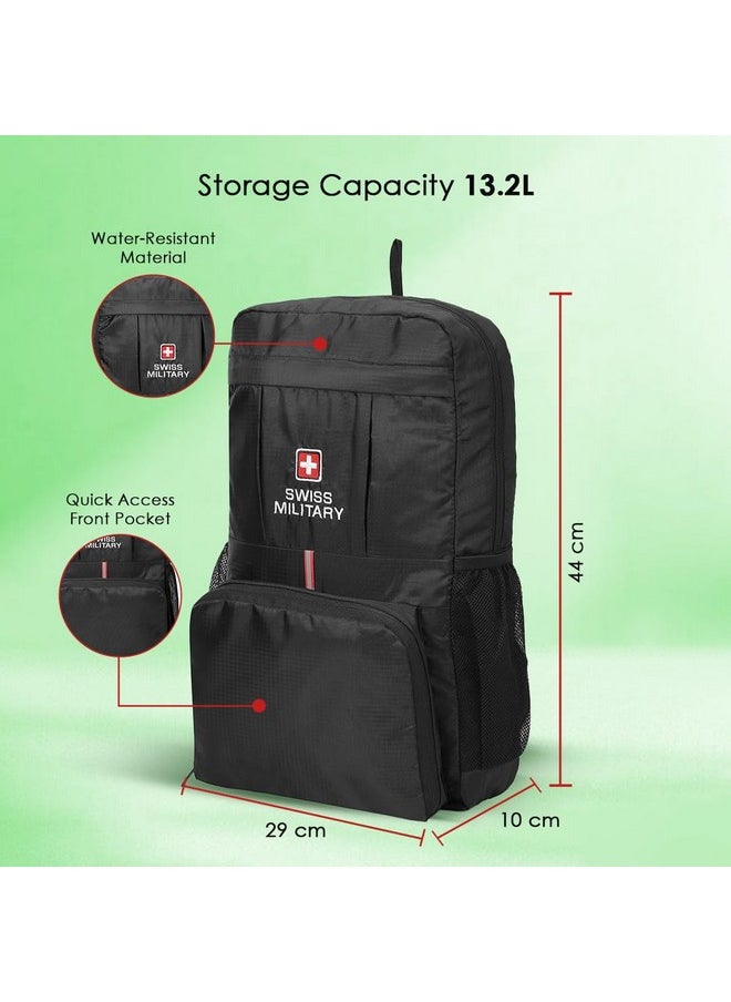 SWISS MILITARY - Swiss Military Foldable Backpack, Foldable Bag for Travel for Men, Women,Kids|Space Saving & Durable, Lightweight|Travel Backpack for Men, Bagpacker Bag for Men, 13.2L, Black, 1 - Image 1