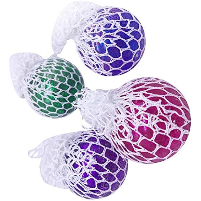 NJ 4pcs Polyethylene Colourful Mesh Ball Squishy Toys Stress Glowing Squeeze Grape Toy Antistress Ball Stress Ballrandom Color - Image 1