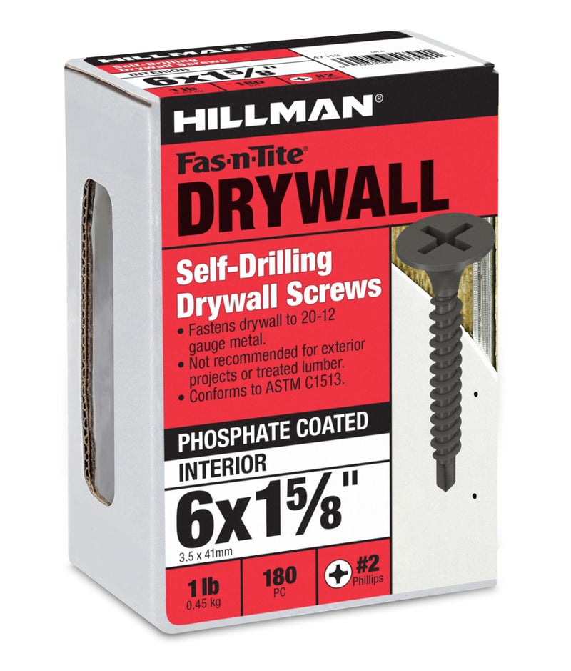 Hillman The Hillman Group 47113 6 x 1-5/8-Inch Self Drilling Drywall Screw Number 2 Self Drilling Point,black - Image 1