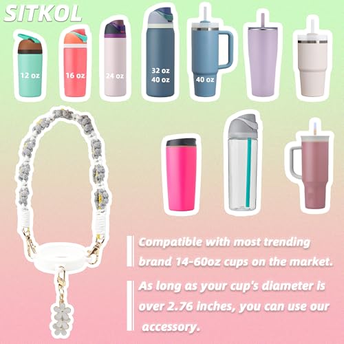 SITKOL Handle Strap and Charm Set for Owala Water Bottle 24 oz, 32 oz, 40 oz, Owala Kids, Owala Coffee Tumbler, Owala FreeSip – Includes Handle Strap, for Owala Accessories & Stanley Cup (Light Gray) - Image 2