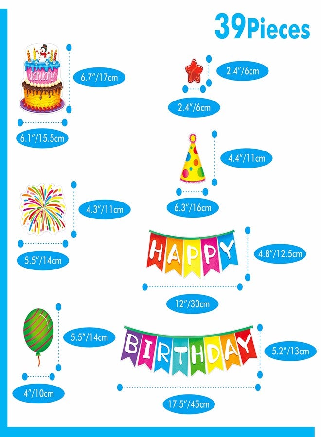 Gethelud 39 PCS Happy Birthday Bulletin Board Set, Colorful Birthday Decoration Cakes, Stars, Firework, Balloon, Party Hats Cut-Outs Classroom Decorations Birthday Party Supplies for Kids Teacher Student - Image 2