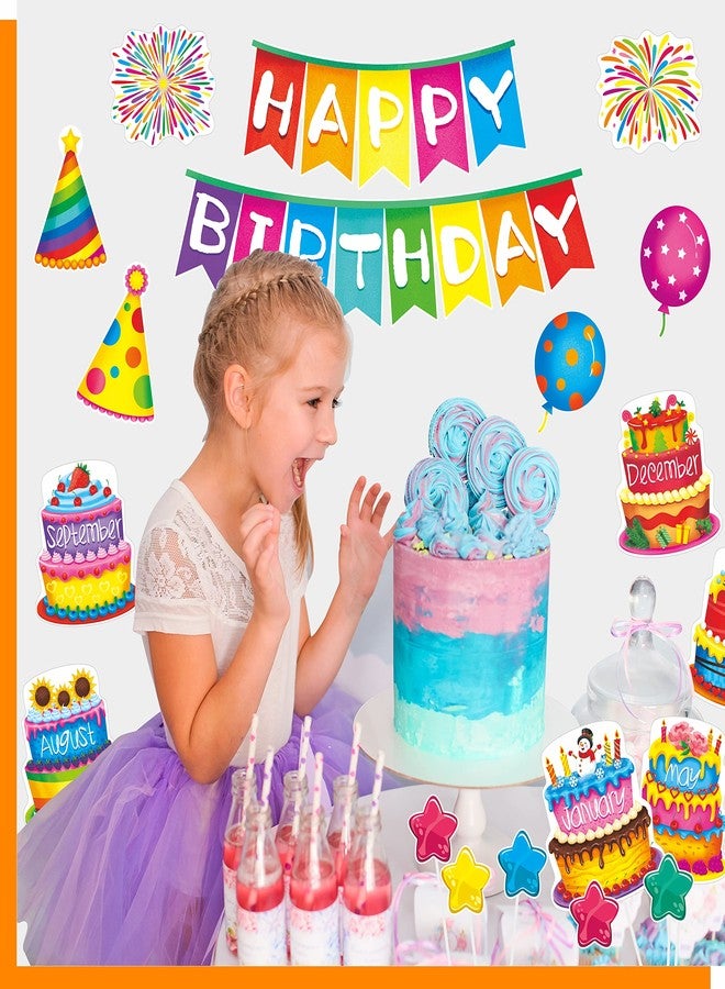 Gethelud 39 PCS Happy Birthday Bulletin Board Set, Colorful Birthday Decoration Cakes, Stars, Firework, Balloon, Party Hats Cut-Outs Classroom Decorations Birthday Party Supplies for Kids Teacher Student - Image 5