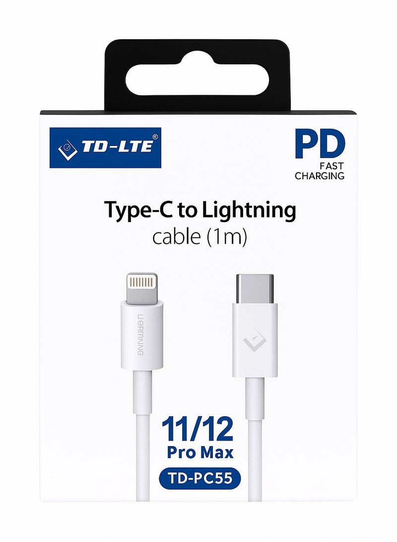 TD-LTE Type C to Lightning Fast Charging Cable 1M for iPhone   11/12 Pro Max – Fast Charging Cable (Model: TD-PC55) - Image 1