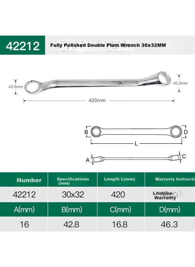 Sata 42212, Fully Polished Double Plum Blossom Wrench, 30x32mm