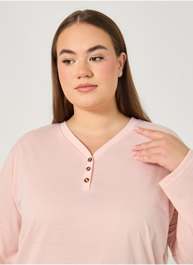 Styli Plus Size Long Sleeve T-Shirt and Checked Pyjama Set  - Image 3